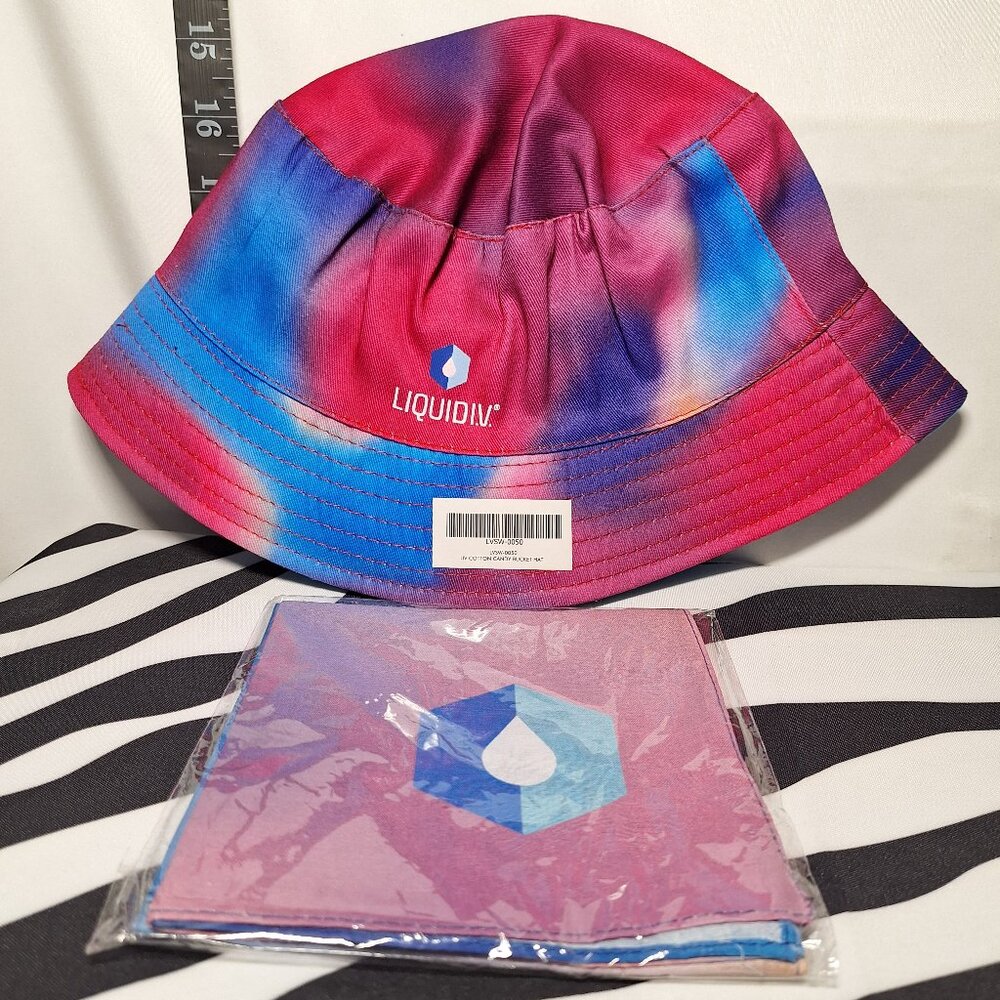 NWT Liquid IV Cotton Candy Reversible Bucket Hat and Bandana - Tie Dye